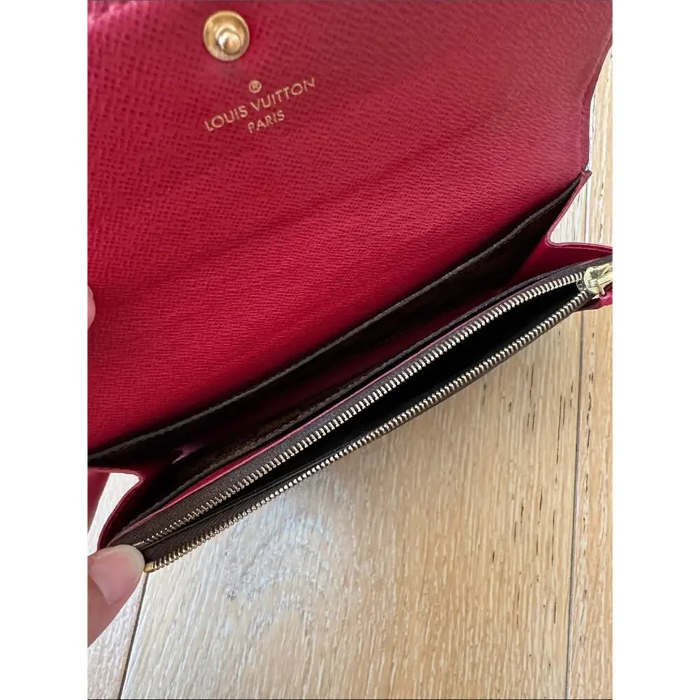Louis Vuitton Damier Ebene Emilie Wallet Red Interior Long Wallet Dust Bag